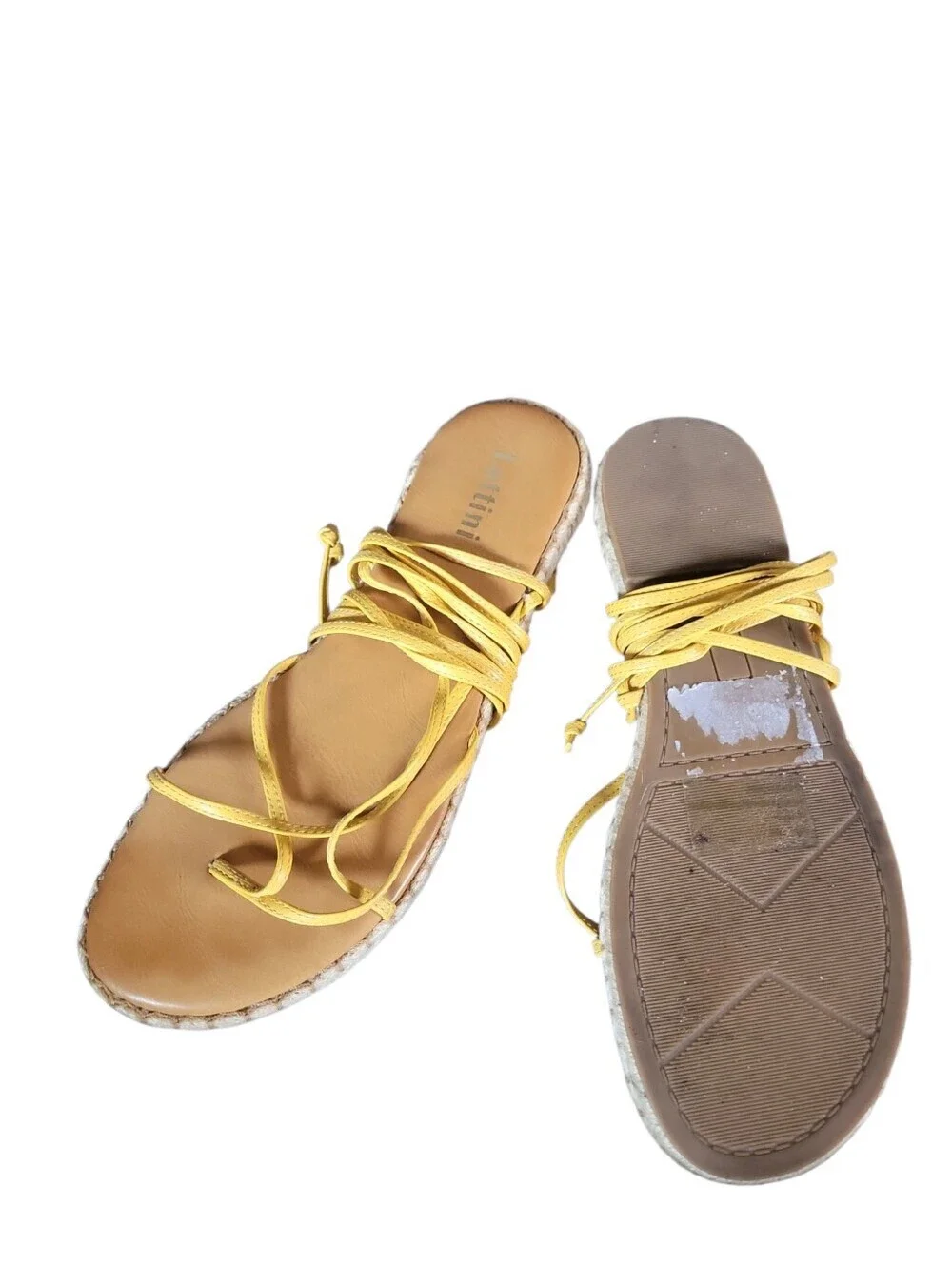 Lottini Yellow Women's Leather Lace-Up Strappy Espadrille Thong Sandals Sz 8M